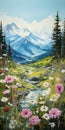 Ultra Detailed Landscape Painting With Mountains And Wild Flowers