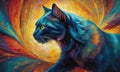 Vibrant Oil Painting of Colorful Cat