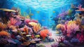 Vibrant Oil Painting Of Coral Reefs: A Detailed Impressionistic Illustration