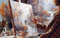 Vibrant Oil Painting in Progress Captured in Artists Studio During Daytime Royalty Free Stock Photo
