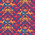 Vibrant optical illusion seamless geometric vector pattern with tribal elements. Surface pattern design