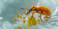 Vibrant orange beetle on a white flower. close-up of insect in nature. detailed macro photography capturing pollination Royalty Free Stock Photo