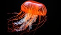 Vibrant orange bell jellyfish gracefully floating in the crystal clear turquoise waters of the ocean Royalty Free Stock Photo