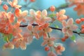 Vibrant Orange Blossoms on Tree Branch in Soft Focus Background Generative AI