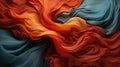 Vibrant orange and blue silky fabric waves. Abstract texture background