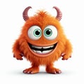 Cute 3d Cartoon Orange Monster With Big Eyes And Horns