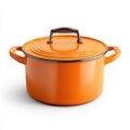 Bright Orange Enamel Stock Pot with Lid, Perfect for Kitchen Cooking Royalty Free Stock Photo