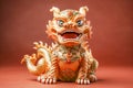 Vibrant Orange Chinese Guardian Lion Statue