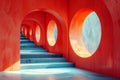 Vibrant orange circular corridor