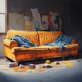 Vibrant Orange Couch In Realistic Portrait Style