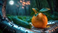Enigmatic Night Scene: Orange and Cucumber under the Moonlight Royalty Free Stock Photo