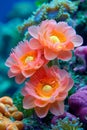 Vibrant Orange Cup Corals Flourishing on a Colorful Tropical Reef, Underwater Marine Ecosystem Diversity Royalty Free Stock Photo