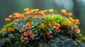 Vibrant orange cup fungi and moss on a forest floor Royalty Free Stock Photo
