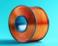 Shiny Copper Wire Spool on Turquoise Background Royalty Free Stock Photo