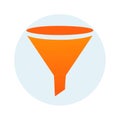Vibrant Orange Funnel Icon Inside Circle for Data Filtering Process Analysis Royalty Free Stock Photo