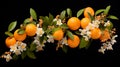 A vibrant orange, its citrusy zest accentuated by delicate orange blossoms and leaves Royalty Free Stock Photo