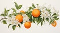 A vibrant orange, its citrusy zest accentuated by delicate orange blossoms and leaves