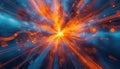 Vibrant Orange Light Explosion on Dark Blue Background with Rays Royalty Free Stock Photo