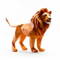 Vibrant Orange Origami Lion On White Background