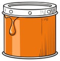 Vibrant orange paint can with a fresh drip spilling over the side in a bold cartoon style Royalty Free Stock Photo