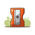 Vibrant Orange Pencil Sharpener with Green Leaves on White Background Royalty Free Stock Photo