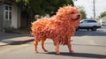 Vibrant Orange Poodle Dog Sculpture: A Captivating Blend Of Realism And Artistry