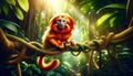 Vibrant Orange Primate Perched in Lush Jungle Environment