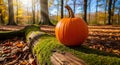 Pumpkin in Autumn Forest Fall Season, Halloween, Thanksgiving Royalty Free Stock Photo