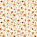 Vibrant orange repetitive floral pattern. AI-generated.