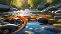 Orange Salamanders Sunbathing on River Rocks in Golden Light, Nature Photography Royalty Free Stock Photo