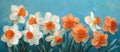 Vibrant Orange and White Flowers on Blue Background Royalty Free Stock Photo