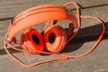 Vibrant orange wired headphones