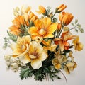 Vibrant Orange And Yellow Flowers: Hyper-realistic Watercolor Bouquet