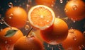 Vibrant oranges float in clear water, illuminated by sunlight. Created by AI