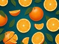 Vibrant oranges, slices, and green leaves seamless pattern design Royalty Free Stock Photo