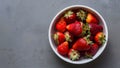 Vibrant Organic Strawberries White Dish on Muted Gray Background