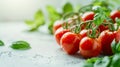 Vibrant organic tomatoes and basil leaves set the stage for a mediterranean salad