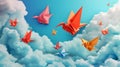 Vibrant Origami Birds Soaring in the Sky. Generative ai