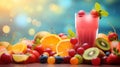 Vibrant outdoor brunch with dreamy bokeh backdrop, colorful cocktails, and fresh fruit platters Royalty Free Stock Photo