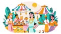 Vibrant Outdoor Food Market Scene with Diverse People Royalty Free Stock Photo