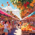 Â a vibrant outdoor market filled with colorful fruits