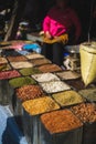 Vibrant outdoor spices market in Kathmandu, Nepal