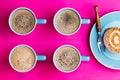 Vibrant overhead image of coffee and cake Royalty Free Stock Photo