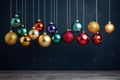 Vibrant, oversized Christmas ornaments for a lively and energetic advertising banner. Generative Ai