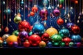 Vibrant, oversized Christmas ornaments for a lively and energetic advertising banner. Generative Ai