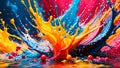 Vibrant paint splashes in dynamic collision creating colorful abstract art