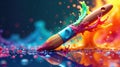 Vibrant paintbrush splash a symphony of color and motion, capturing artistic energy and dynamic fluid creativity. Generative AI Royalty Free Stock Photo