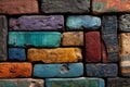 Vibrant painted bricks form a textured wall, showcasing diverse colors and patterns Royalty Free Stock Photo