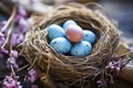 Vibrant Painted Easter Eggs in Nest, Celebrating the Festive Tradition of Easter