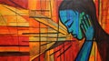 Empowerment: A Vibrant Painting Of A Woman Lost In Music